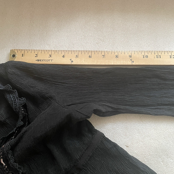 Vintage Y2K Express Shirt Junior 7/8 Black Silk Babydoll Ribbon‎ Lace Whimsigoth - Picture 8 of 11